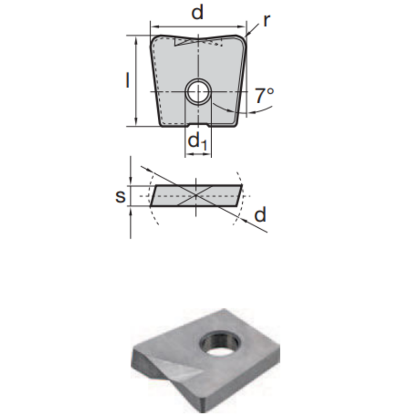 Picture of LMT FETTE WPB 1000-N-4 LDP05B-PCD Tipped Milling Insert Back Draft