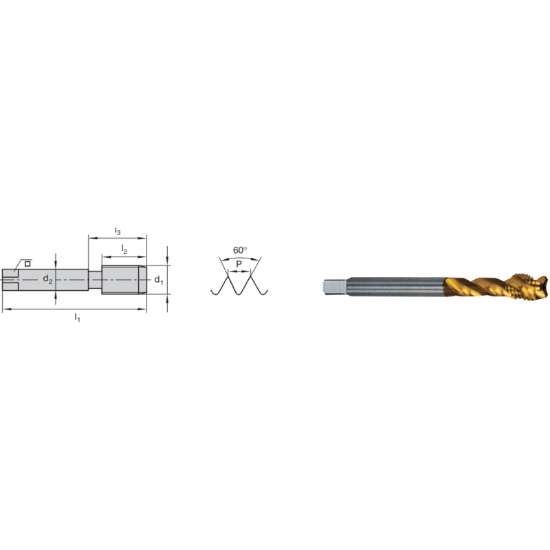 Picture of LMT FETTE 9116576 9/16-18.00TPI Cut Spiral Flute Mod Bottom 2.0P-3.0P HSSE-Powder Metal TiCN +