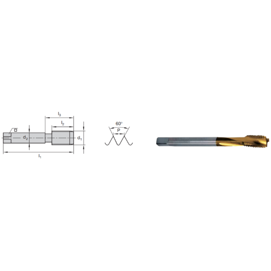 Picture of LMT FETTE 1400129 M10-1.50MM Cut Spiral Flute Mod Bottom 2.0P-3.0P HSSE-Powder Metal TiCN +