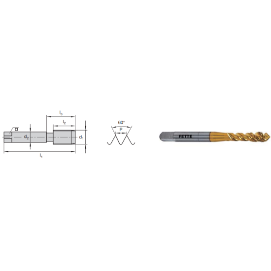 Picture of LMT FETTE 1400908 M8-1.00MM Cut Spiral Flute Mod Bottom 2.0P-3.0P HSSE-Powder Metal TiCN +