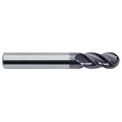 Picture of M.A. FORD 17925010A DIA 1/4 SH 0.2500 LOC 0.7500 OAL 2.50 End Mill Standard Flute High Helix Carbide AlTiN Single End Ball Nose TuffCut® XR