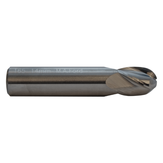 Picture of M.A. FORD 16543750C DIA 7/16 SH 0.4375 LOC 0.6250 OAL 2.50 End Mill Standard Flute Standard Helix Carbide TiCN Single End Ball Nose TuffCut® GP