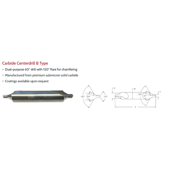 Picture of LINK CB-TN-141 15B Type DED Carbide Center Drill TIN Coated