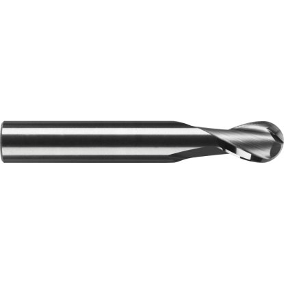Picture of ROBBJACK MSB-201-12-T DIA 12MM SH 0.4724 LOC 0.6299 OAL 2.8740 End Mill Standard Flute Standard Helix Carbide TiN Single End Ball Nose