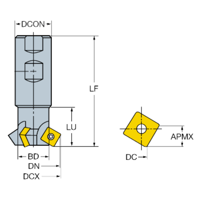 Picture of SANDVIK RA215.64-32M32-4512, U-Max Chamfer Milling Cutter, 1.280" Cutting Diameter 45.0°, Chamfer Mill, Back Chamfer