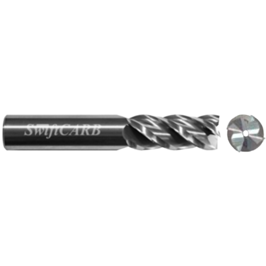 Picture of SWIFTCARB AF05004HY00ERL00 DIA 1/2 SH 0.50 LOC 3.00 OAL 5.00 End Mill Standard Flute Variable Helix Carbide Uncoated Single End Corner Radius 0.1200 3.05MM
