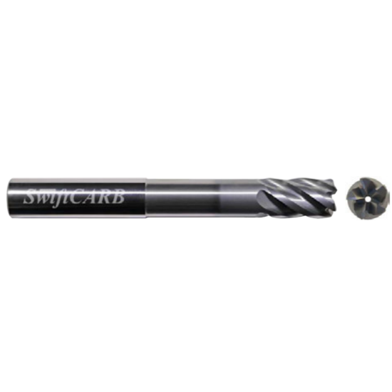 Picture of SWIFTCARB XT037556WGS9T6CM DIA 3/8 SH 0.3750 LOC 0.3750 OAL 4.00 End Mill Standard Flute Variable Helix Carbide AlTiN Single End Corner Radius 0.0300 0.76MM