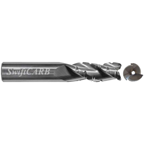 Picture of SWIFTCARB AV05003CS005TC00 DIA 1/2 SH 0.50 LOC 1.00 OAL 3.00 End Mill Standard Flute Variable Helix Carbide Uncoated Single End Corner Radius 0.0600 1.52MM