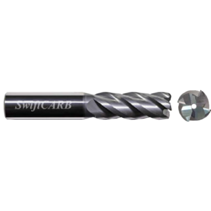 Picture of SWIFTCARB XD06254DG007TC0M DIA 5/8 SH 0.6250 LOC 1.2500 OAL 3.50 End Mill Standard Flute Variable Helix Carbide AlTiN Single End Corner Radius 0.0600 1.52MM