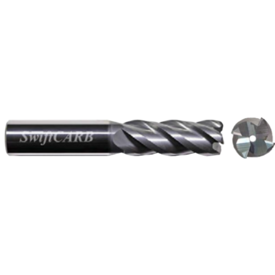 Picture of SWIFTCARB XD12504MM00NTC0M DIA 1-1/4 SH 1.2500 LOC 3.6250 OAL 6.00 End Mill Standard Flute Variable Helix Carbide AlTiN Single End Corner Radius 0.0600 1.52MM