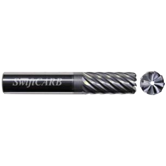 Picture of SWIFTCARB XT050098I003TC0M DIA 1/2 SH 0.50 LOC 0.50 OAL 2.50 End Mill Standard Flute Variable Helix Carbide AlTiN Single End Corner Radius 0.0600 1.52MM
