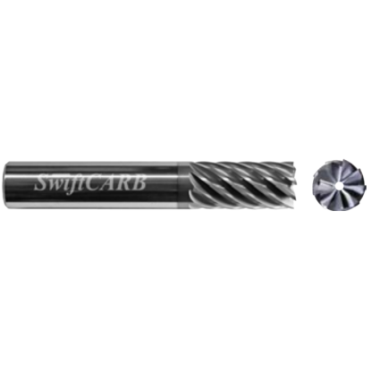 Picture of SWIFTCARB XM12509MM00NRCCM DIA 1-1/4 SH 1.2500 LOC 5.00 OAL 7.50 End Mill Standard Flute Variable Helix Carbide AlTiN Single End Corner Radius 0.0600 1.52MM