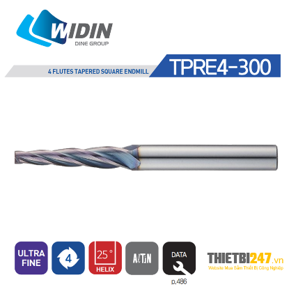 Picture of WIDIN TPRE4004-04-075 DIA 0.40MM SH 0.1575 LOC 0.1575 OAL 1.574 End Mill Taper Flute Carbide AlTiN Single End Square Sharp Z-CLASSIC
