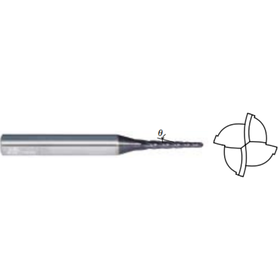 Picture of WIDIN TPRB624A-0080-30 DIA 0.08 SH 0.1875 LOC 1.1200 OAL 3.00 End Mill Taper Flute Carbide AlTiN Single End Ball Nose X-STAR