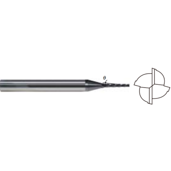Picture of WIDIN TPRE604A-0070-05 DIA 0.07 SH 0.1875 LOC 0.4900 OAL 3.00 End Mill Taper Flute Carbide AlTiN Single End Square Sharp X-STAR