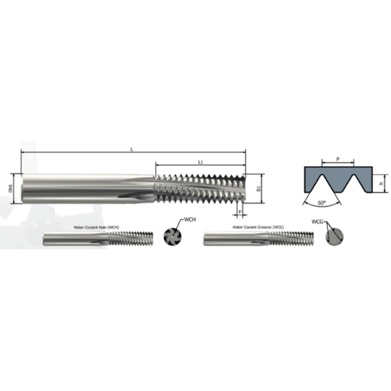 Picture of XACTFORM X8024 Carbide Thread Mill 7/8" 9.00TPI Internal 0.620 Dia 4.500 OAL 6 Flute