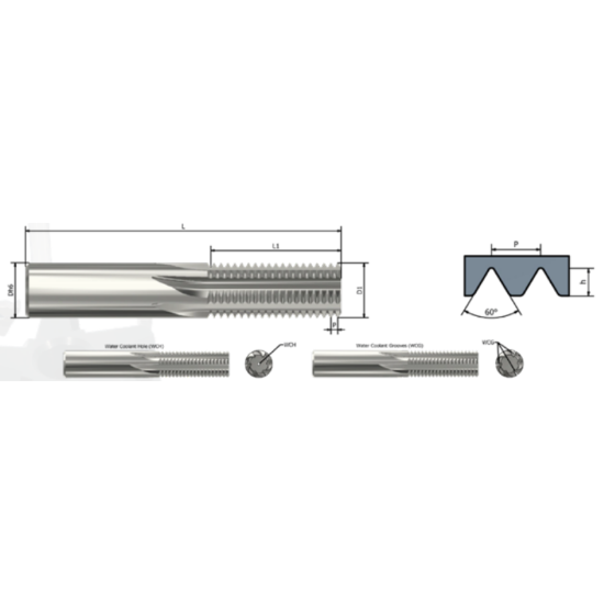 Picture of XACTFORM 78130 Carbide Thread Mill 1-1/8" 7.00TPI Int / Ext 0.620 Dia 3.620 OAL 6 Flute