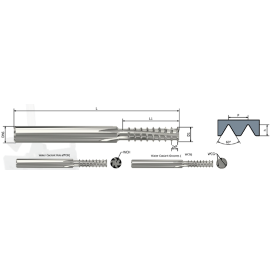 Picture of XACTFORM X8545 Carbide Thread Mill M24 3.00MM Internal 0.620 Dia 4.720 OAL 6 Flute