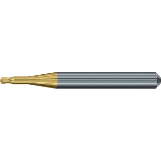 Picture of EMUGE 2604T.150608 DIA 1.50MM SH 0.2362 LOC 0.3150 OAL 2.244 End Mill Ball Nose Carbide TiN + TiAIN Single End Ball Nose Dental Mills