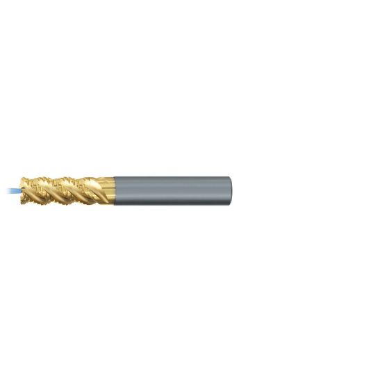 Picture of EMUGE 2670TZ.016040 DIA 16MM SH 0.6299 LOC 1.2598 OAL 3.6220 End Mill Standard Flute High Helix Carbide TiN + TiAIN Single End Corner Radius 0.1575 4.00MM TiNox-Cut