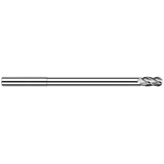 Picture of HARVEY Tool 14932 DIA 1/2 LOC 0.7500 OAL 8.00 End Mill Standard Flute Standard Helix Carbide Uncoated Single End Ball Nose