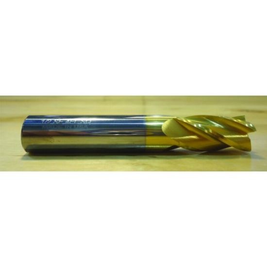 Picture of HTC 125-3593 DIA 19/32 SH 0.6250 LOC 1.2500 OAL 3.50 End Mill Standard Flute Standard Helix Carbide TiN Single End Square Sharp