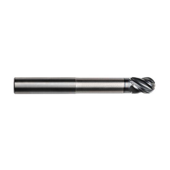 Picture of IMCO 67747 DIA 1/4 SH 0.2500 LOC 0.50 OAL 4.00 End Mill Standard Flute Variable Helix Carbide AlCrN Single End Ball Nose Pow-R-Feed Mill