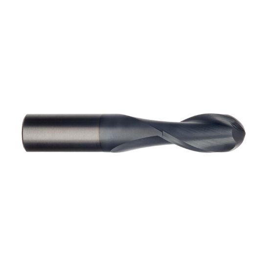 Picture of IMCO 99082 DIA 2MM SH 0.1181 LOC 0.2480 OAL 1.4961 End Mill Standard Flute Standard Helix Carbide AlTiN Single End Ball Nose General Purpose