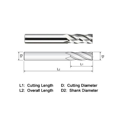 Picture of WIDIN EA304024L DIA 3/8 SH 0.3750 LOC 1.1250 OAL 3.50 End Mill Standard Flute Standard Helix Carbide Uncoated Single End Square Sharp General Purpose