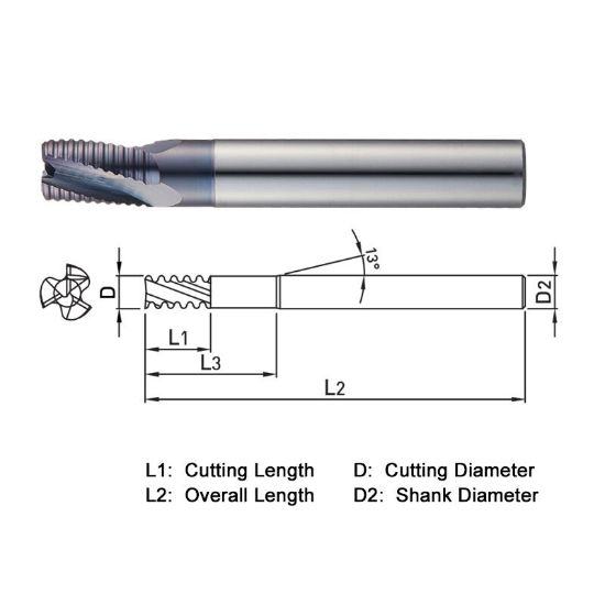 Picture of WIDIN PK503060 DIA 6MM SH 0.2362 LOC 0.3543 OAL 2.2441 End Mill Carbide AlTiN Single End Square Sharp Z-CLASSIC