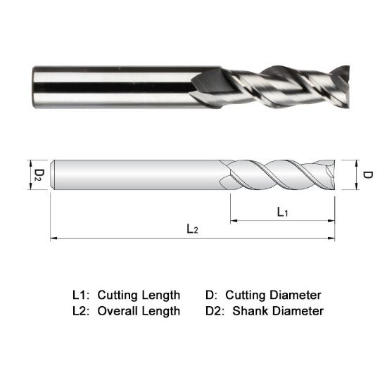 Picture of WIDIN WAE302A020 DIA 5/16 SH 0.3125 LOC 0.4375 OAL 2.50 End Mill Standard Flute High Helix Carbide Uncoated Single End Square Sharp ALU-WAVE