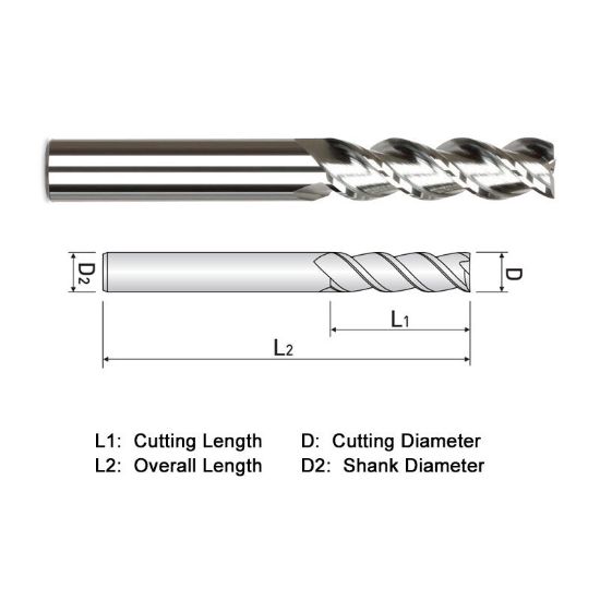 Picture of WIDIN WAE513A024-38 DIA 3/8 SH 0.3750 LOC 1.00 OAL 2.50 End Mill Standard Flute Standard Helix Carbide DLC Single End Square Sharp ALU-WAVE