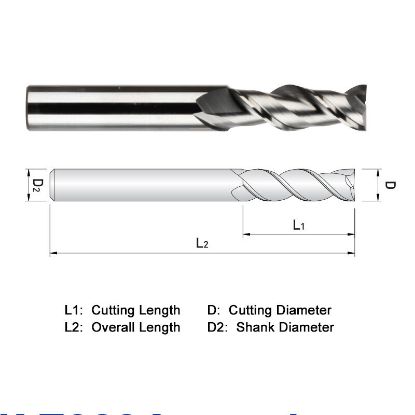 Picture of WIDIN WAE522A064 DIA 1 SH 1.00 LOC 3.2500 OAL 6.00 End Mill Standard Flute High Helix Carbide DLC Single End Square Sharp ALU-WAVE