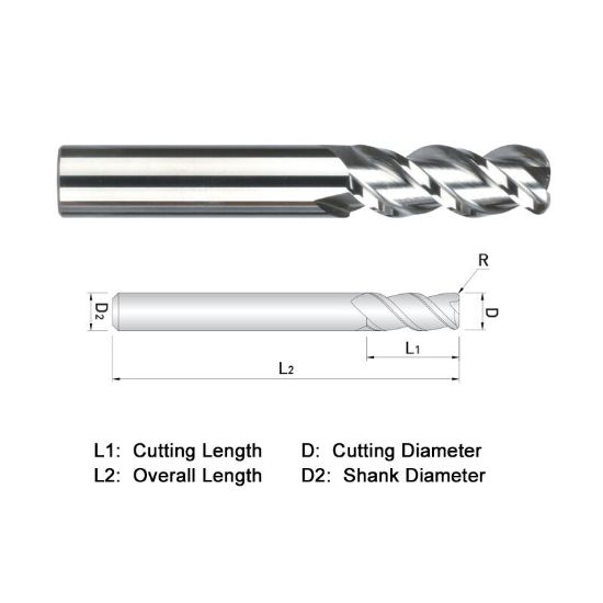 Picture of WIDIN WAR323A064120 DIA 1 SH 1.00 LOC 3.2500 OAL 6.00 End Mill Standard Flute High Helix Carbide Uncoated Single End Corner Radius 0.1200 3.05MM ALU-WAVE