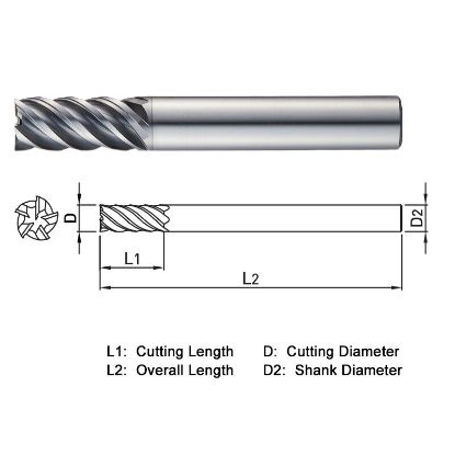 Picture of WIDIN XE505080 DIA 8MM SH 0.3150 LOC 0.7480 OAL 2.4803 End Mill Standard Flute Variable Helix Carbide TiAlN Single End Square Sharp X-STAR