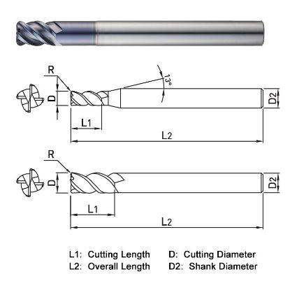 Picture of WIDIN ZR3240610 DIA 6MM SH 0.2362 LOC 0.5118 OAL 3.5433 End Mill Standard Flute Standard Helix Carbide TiAlN Single End Corner Radius 0.0394 1.00MM THUNDER