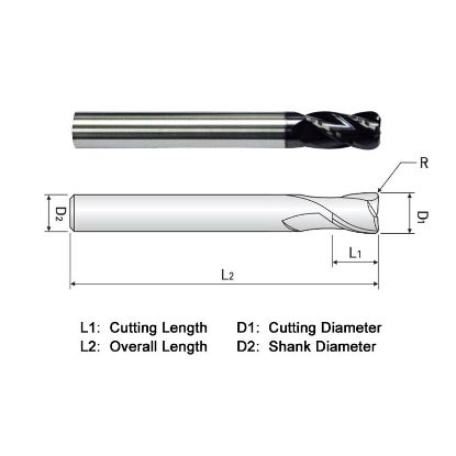Picture of WIDIN ZR504A02420 DIA 3/8 SH 0.3750 LOC 0.6250 OAL 3.00 End Mill Standard Flute Standard Helix Carbide AlTiN Single End Corner Radius 0.0200 0.51MM Z-CLASSIC