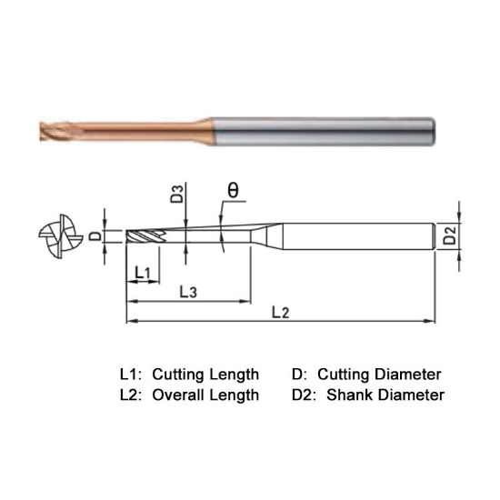Picture of WIDIN ZSLNS4015-18 DIA 1.50MM SH 0.1575 LOC 0.0886 OAL 2.362 End Mill Standard Flute Standard Helix Carbide AlTiN Single End Square Sharp Z-STAR