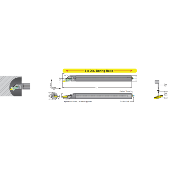 Picture of DORIAN E16M-S-SVMCL-11 Boring Bar 35.0° Carbide Round With One Flat 0.629 Shank 10.50 OAL