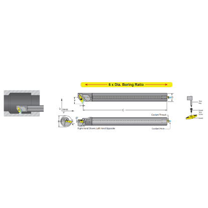 Picture of DORIAN E10S-SVXCL-2 Boring Bar 35.0° Carbide Round With One Flat 0.625 Shank 10.50 OAL