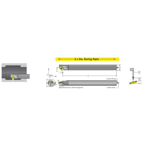 Picture of DORIAN E16M-S-SVXPL-11 Boring Bar 35.0° Carbide Round With One Flat 0.629 Shank 10.50 OAL
