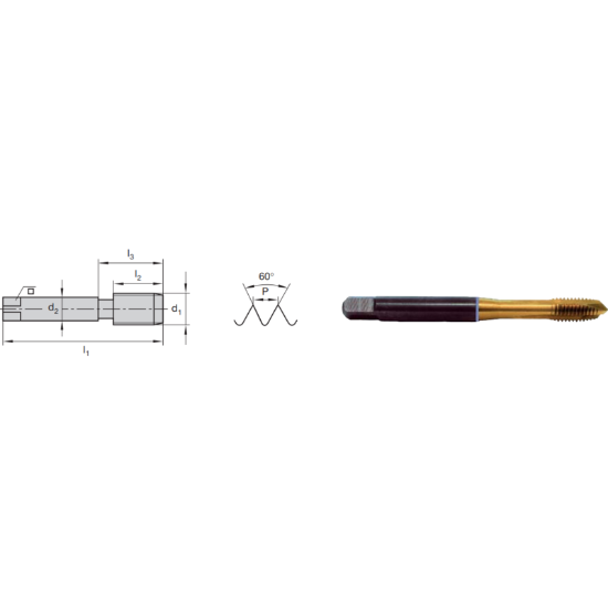 Picture of LMT FETTE 9117807 9/16-12.00TPI Cut Spiral Flute Mod Bottom 2.0P-3.0P HSSE-Powder Metal TiCN +