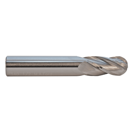 Picture of M.A. FORD 14007870A DIA 2MM SH 0.1181 LOC 0.3543 OAL 1.4961 End Mill Standard Flute Standard Helix Carbide AlTiN Single End Ball Nose TuffCut® GP