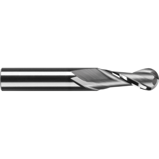 Picture of ROBBJACK MB-203-03-A DIA 3MM SH 0.1181 LOC 0.4724 OAL 1.4961 End Mill Standard Flute Standard Helix Carbide AlTiN Single End Ball Nose