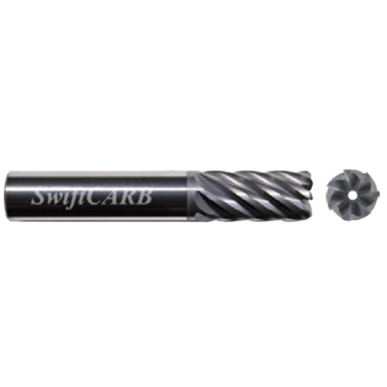 Picture of SWIFTCARB XT050078I003TC0M DIA 1/2 SH 0.50 LOC 0.50 OAL 2.50 End Mill Standard Flute Variable Helix Carbide AlTiN Single End Corner Radius 0.0600 1.52MM